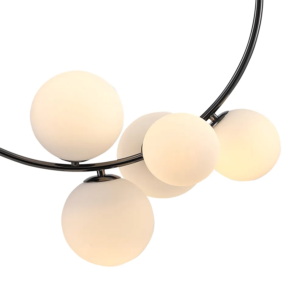 Pendente Bella Nero Metal Cromo Negro e Vidro Branco 5L G9 660x620x330mm MM002