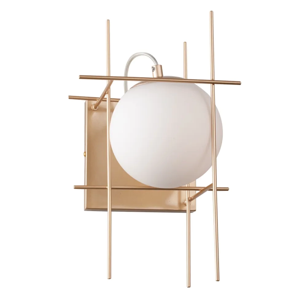 Arandela Bella Dix Metal Dourado e Vidro Branco 25 watts 3000K 350x210x220mm RE018G