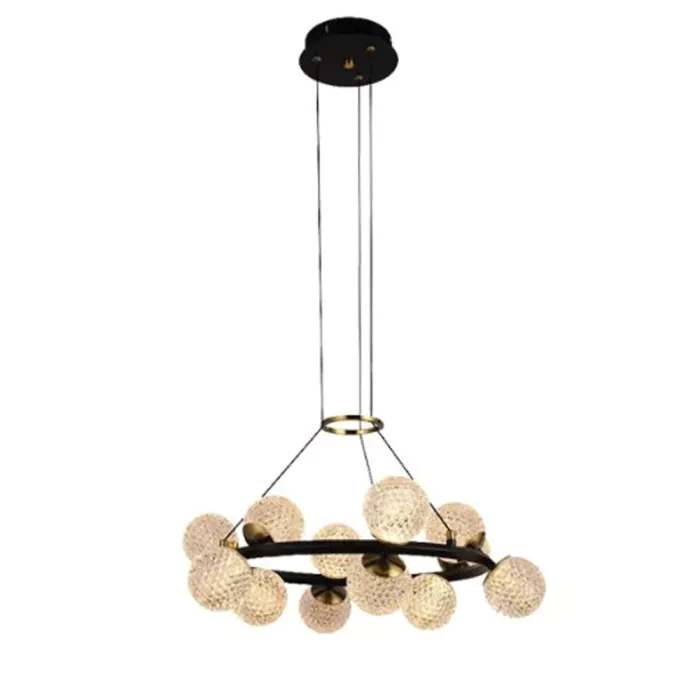 Pendente Bella Spirit Metal Preto Dourado e Acrílico Transparente 36 watts 3000K Ø600x150mm HM024