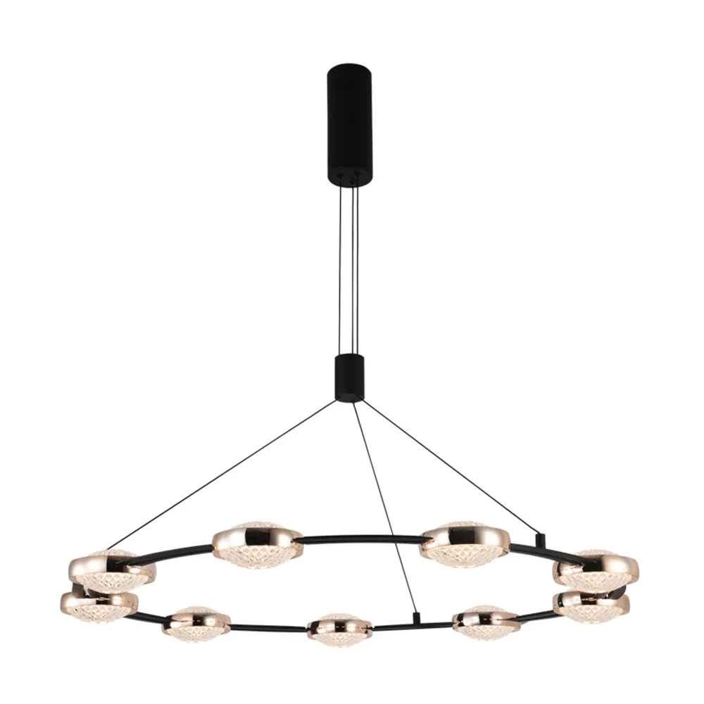 Pendente Bella Beep Preto e Dourado 45 watts 3000K Ø900x60mm KW010LB