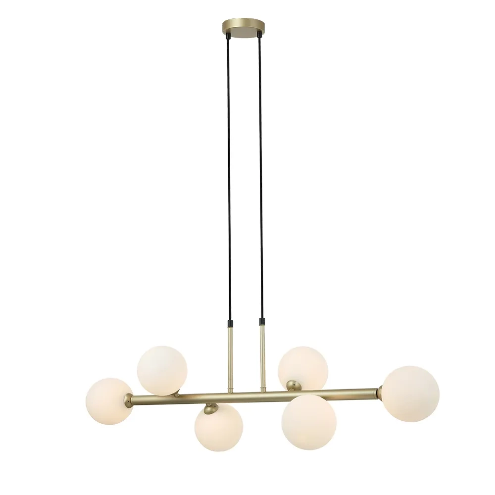 Pendente Bella Abaporu Metal e Vidro Dourado e Branco 6L G9 230x920x300mm HL003W