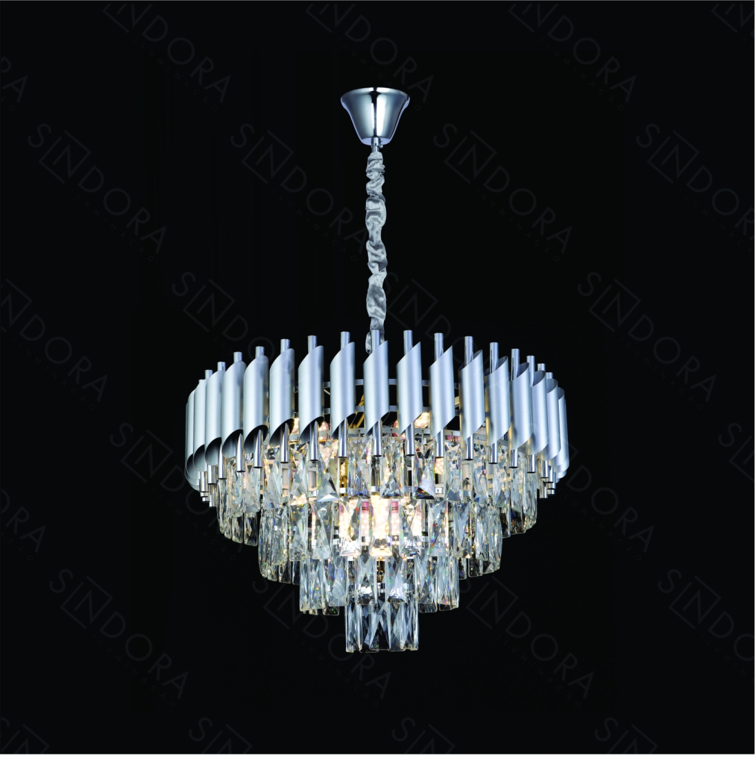 Pendente Sindora Metal Cromado Cristal Transparente 9L E14 Ø550x330mm DCD06606