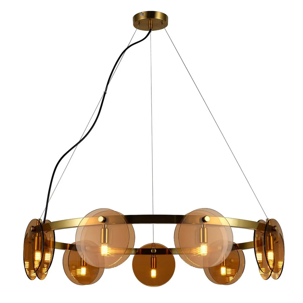 Pendente Bella Maasai Metal Bronze e Vidro Marrom 9L G9 Ø800x150mm Bivolt MAA1PD01BO080