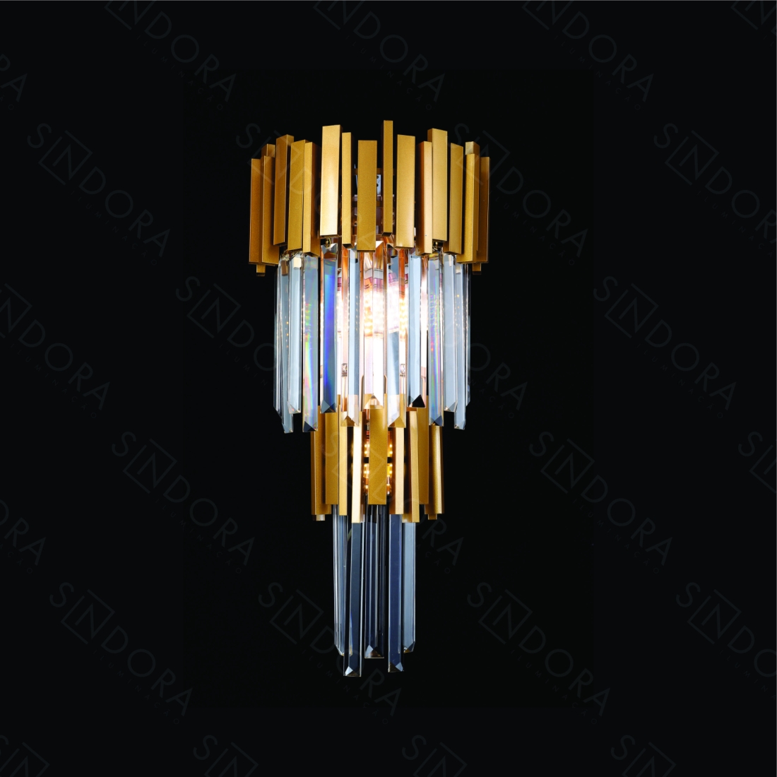 Arandela Sindora Metal e Cristal Dourado e Transparente 3L E14 Ø280x590mm DCB06622