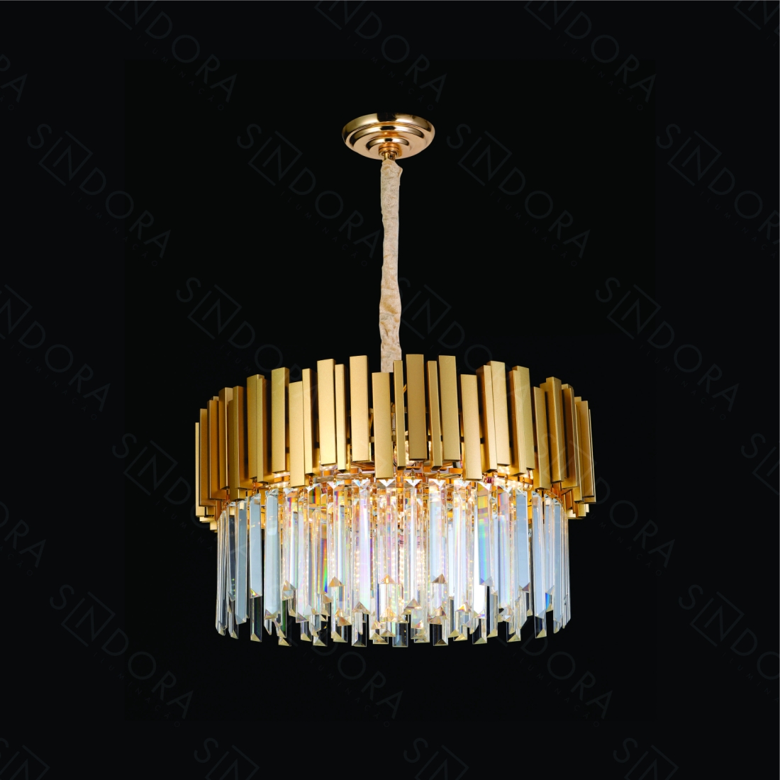 Pendente Sindora Metal e Cristal Dourado e Transparente 9L E14 Ø520x260mm DCD06612