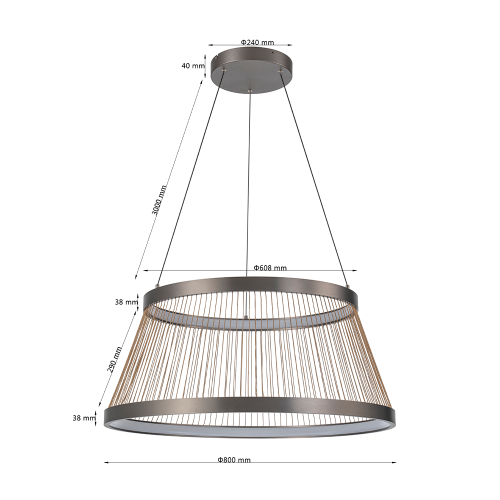 Pendente Nordecor Beys 70 watts 3000K Cinza e Dourado Ø800mm 2942