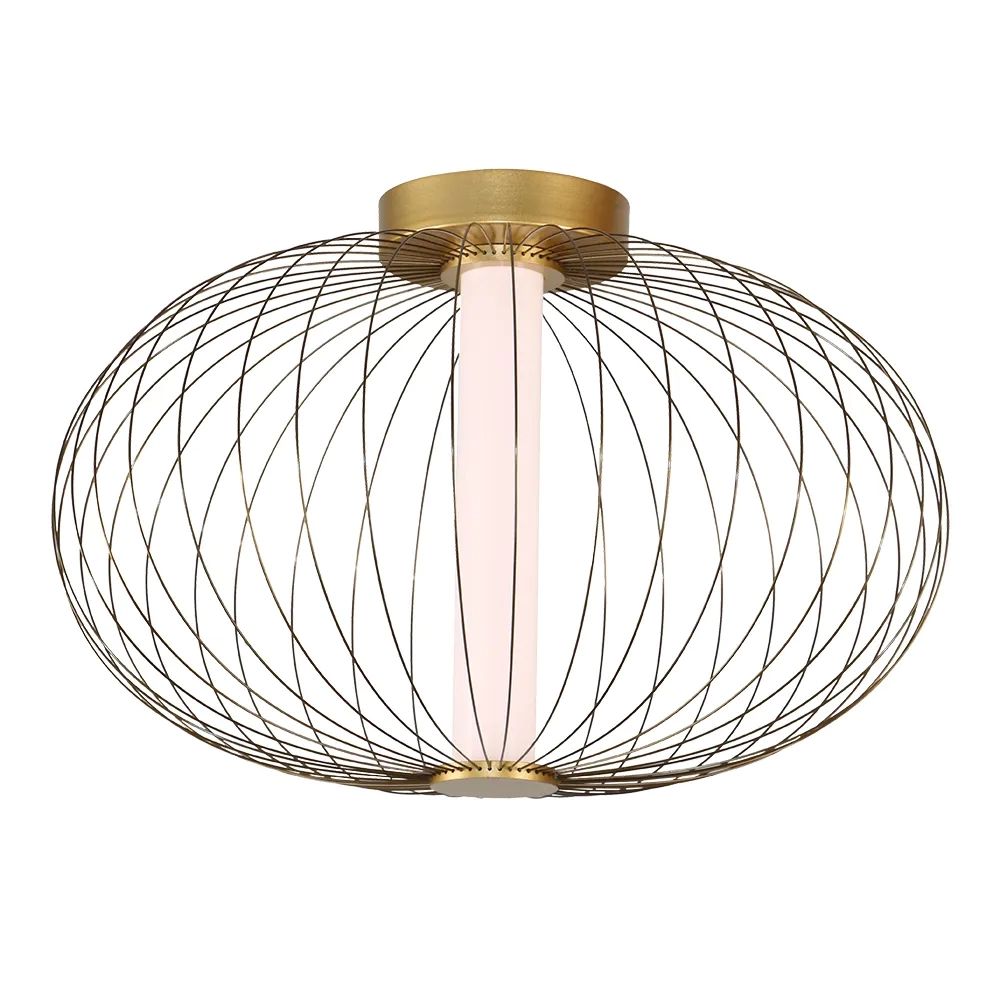 Plafon Bella Lanterna Metal Dourado e Acrílico Branco 12 watts 3000K Ø400x250mm HC011