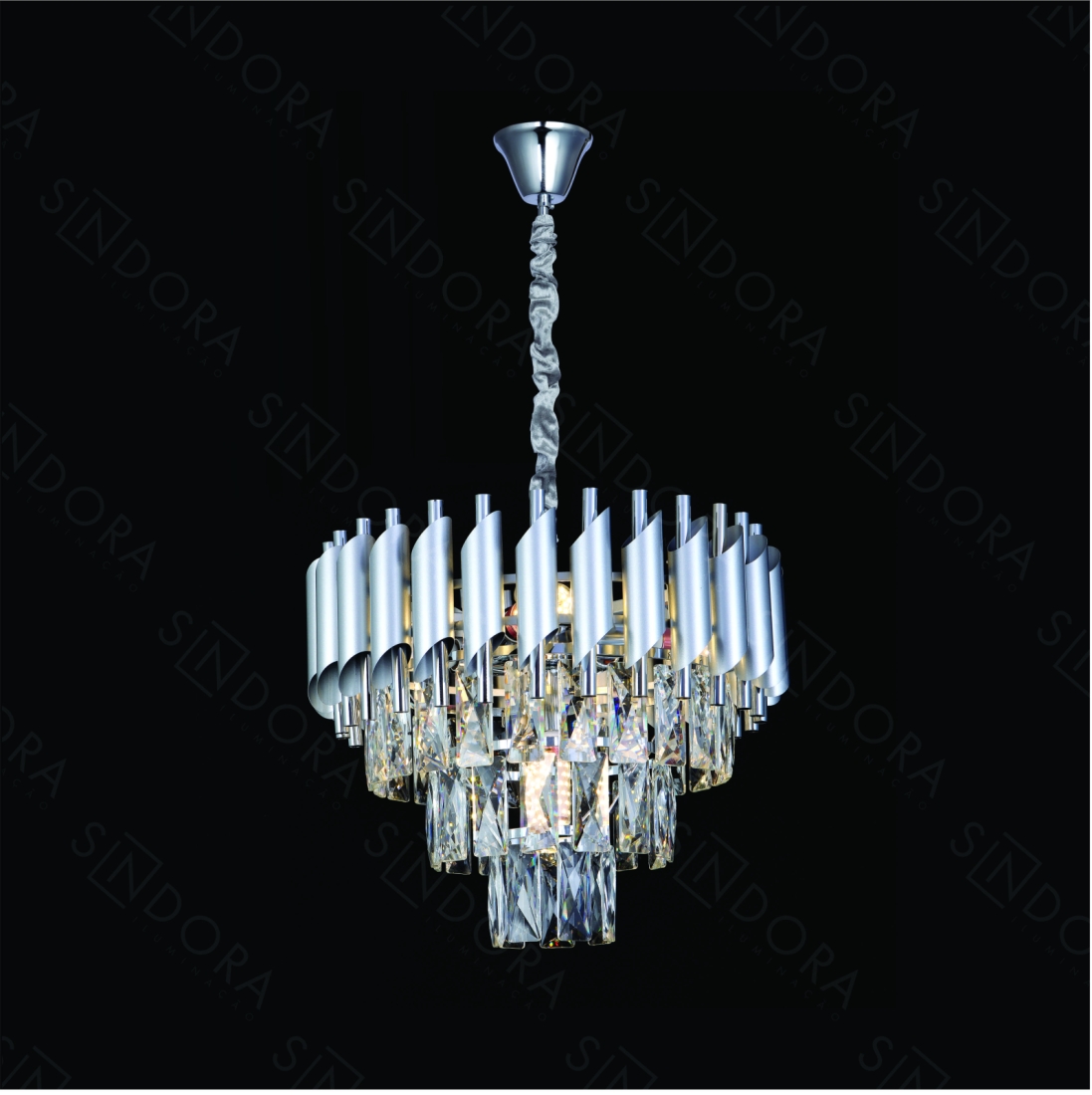 Pendente Sindora Metal Cromado Cristal Transparente 5L E14 Ø400x290mm DCD06605