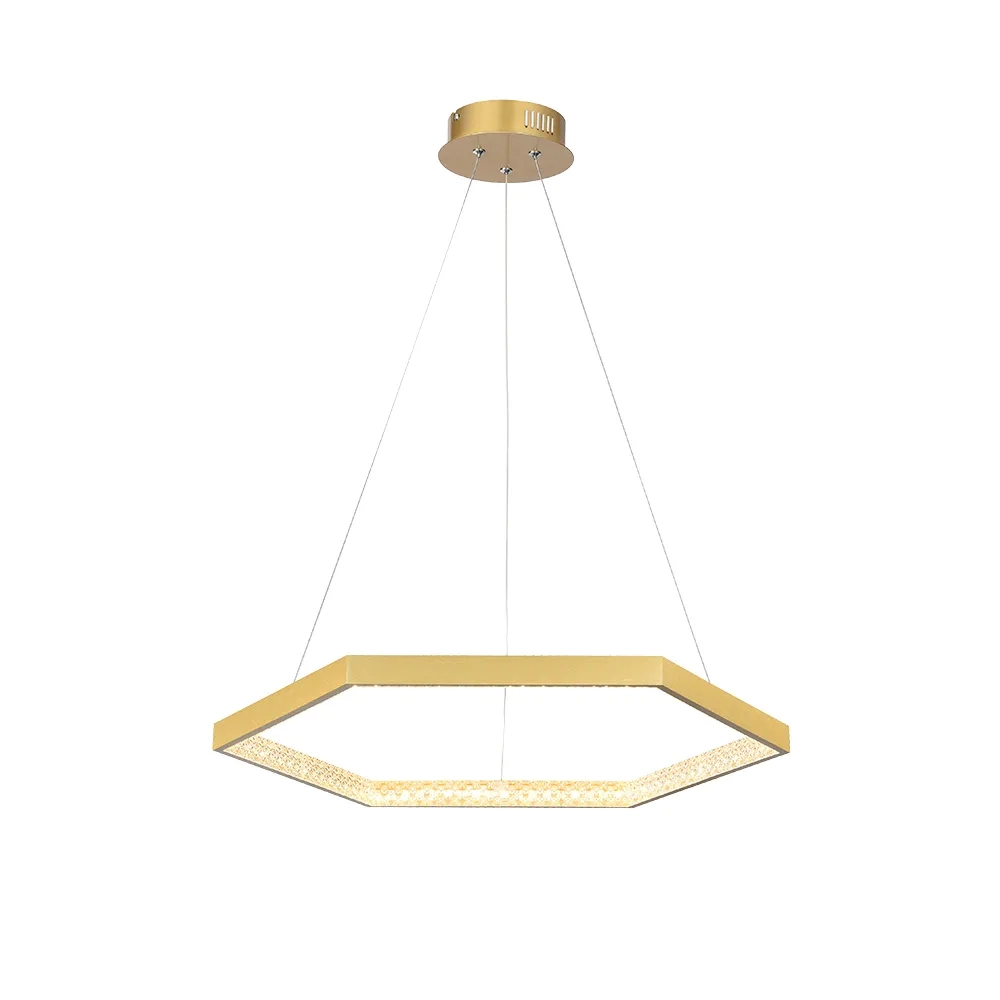 Pendente Bella Hex Metal Dourado e Acrílico Transparente 30 watts 3000K Ø600x40mm GD004