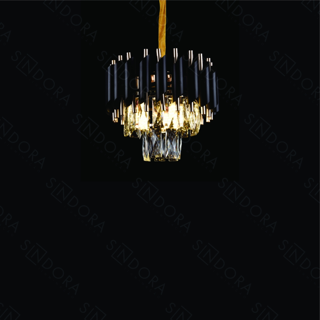 Pendente Sindora Metal e Cristal Preto e Transparente 3L E14 Ø300x270mm DCD06626