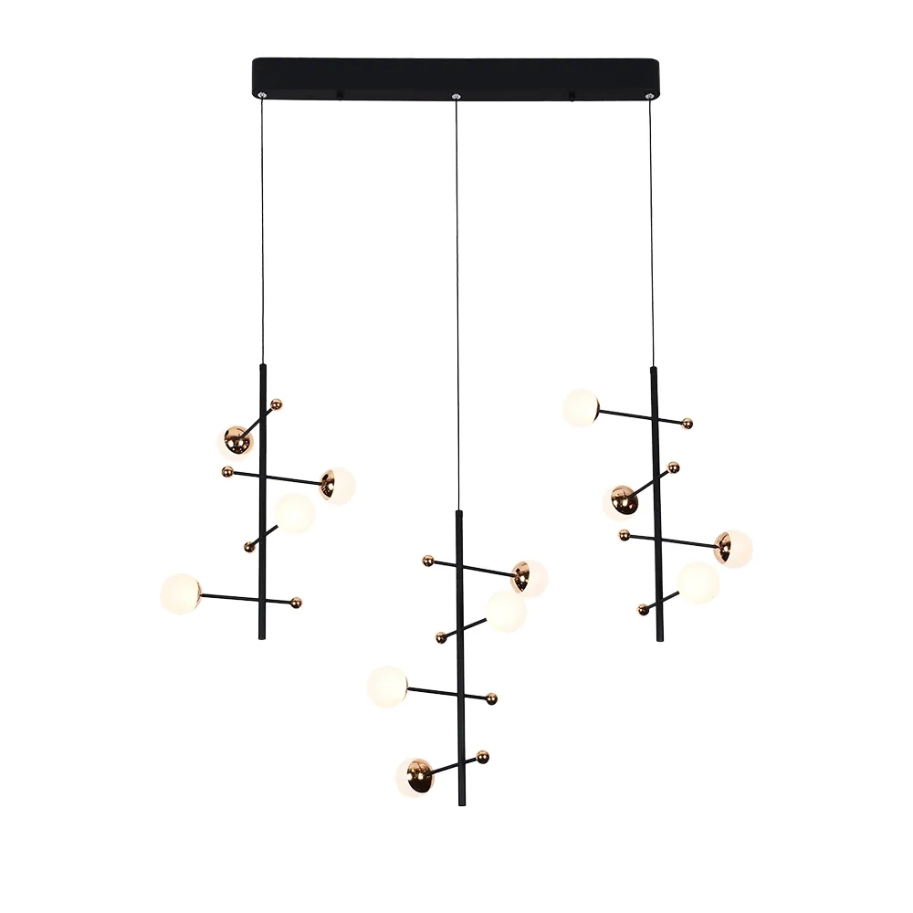 Pendente Bella Fuxico Dourado Preto e Branco 36 watts 3000K 450x1000x320mm JU002