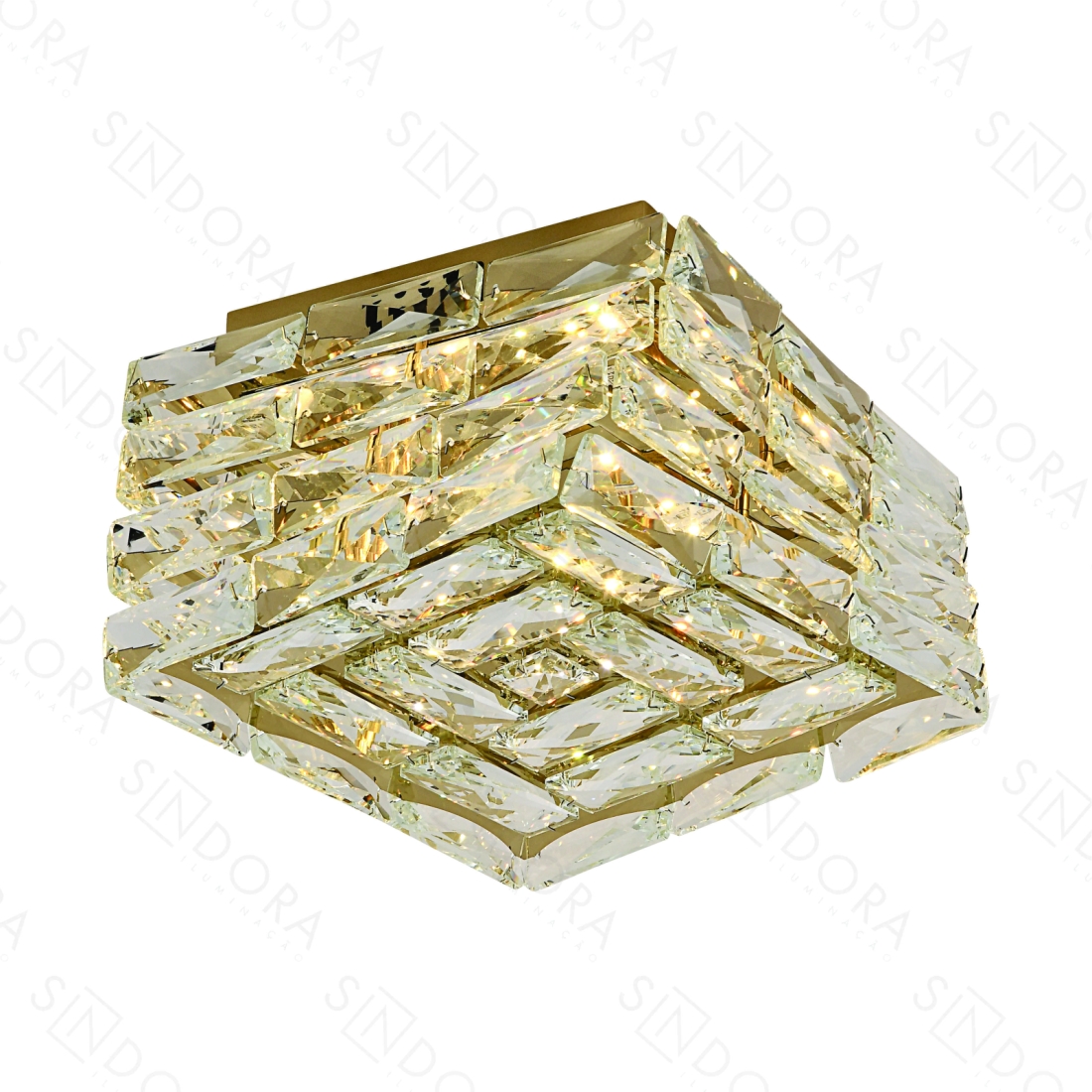 Plafon Sindora Inox Dourado e Cristal Transparente 20 watts 3000K Ø300mm Bivolt DCX02910