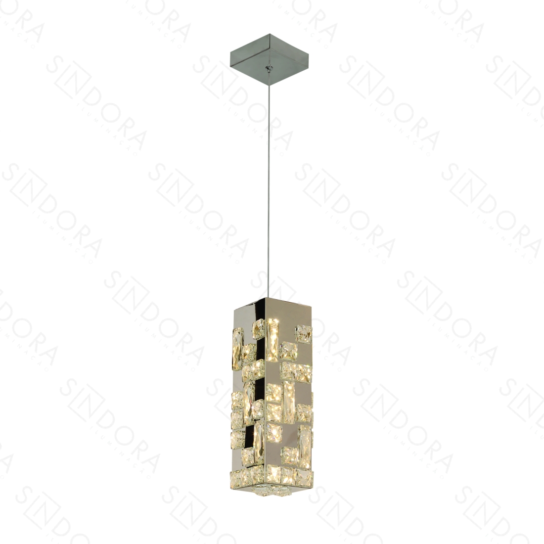 Pendente Sindora Inox Cromado e Cristal 20 watts 3000K 120x120x320mm Bivolt DCD02953