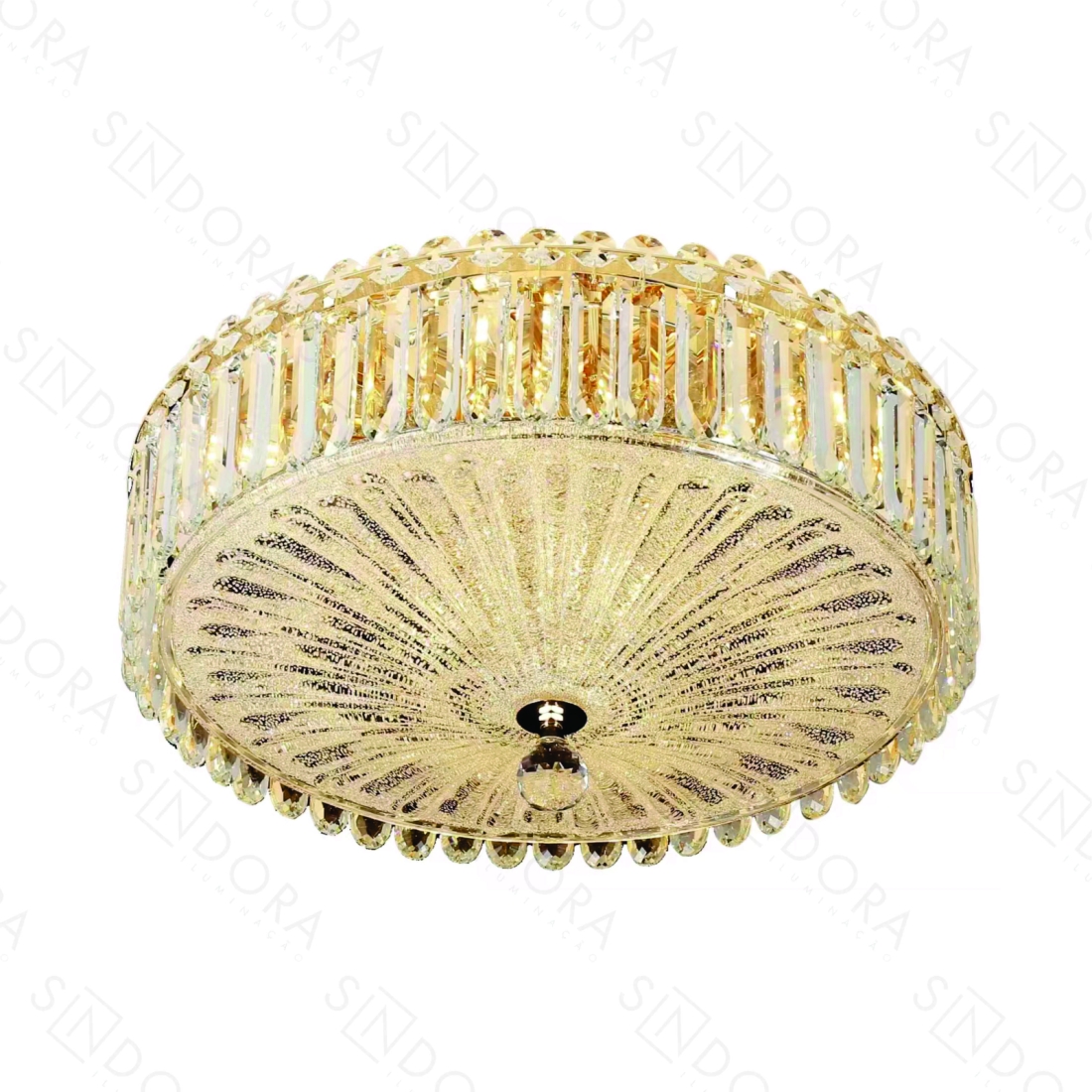 Plafon Sindora Cristal Metal Dourado 9L E14 500x220mm DCX01056
