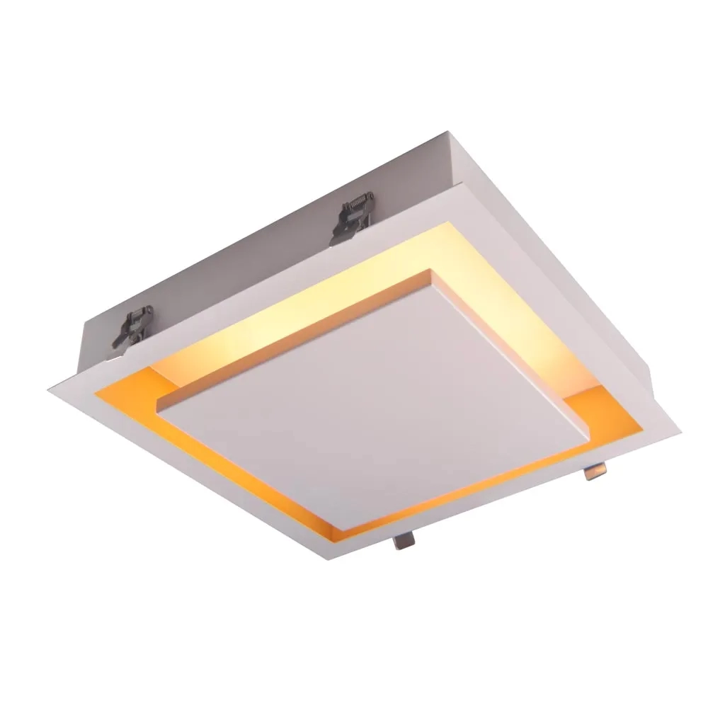 Plafon Rebatedor Embutido Bella Ghost Branco e Dourado 8,4 watts 3000K 370x370x70mm GD022SG