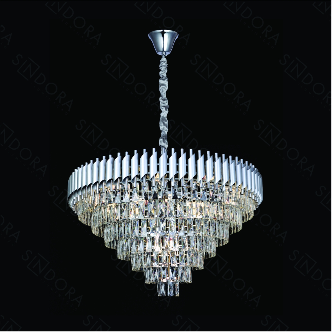 Pendente Sindora Metal Cromado e Cristal Transparente 18L E14 Ø950x480mm DCD06608