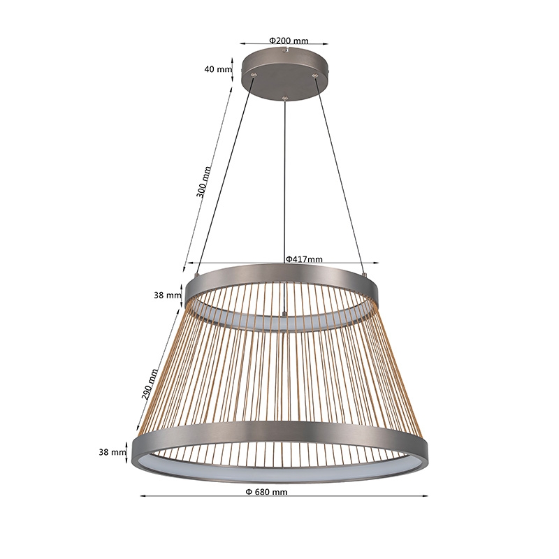 Pendente Nordecor Beys 50 watts 3000K Cinza e Dourado Ø680mm 2941