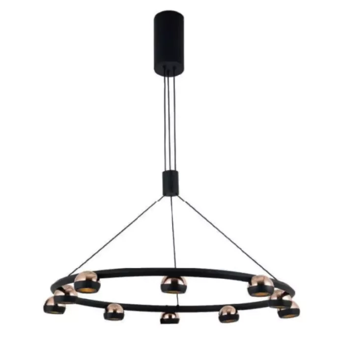 Pendente Bella Oto Metal Preto e Dourado 50 watts 3000K Ø820mm KW005