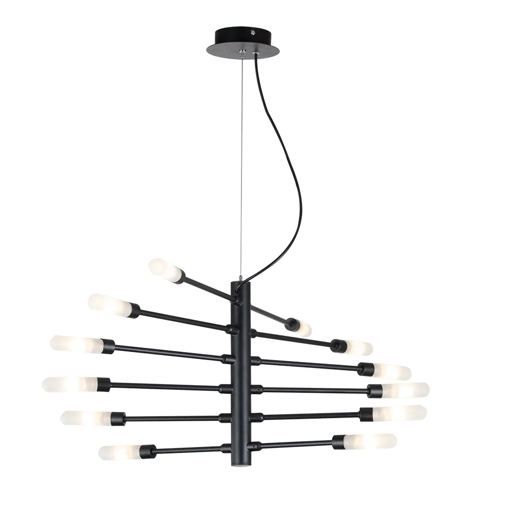 Pendente Bella Neo Metal Preto e Vidro Branco 12L G9 320x860x600mm RE017S