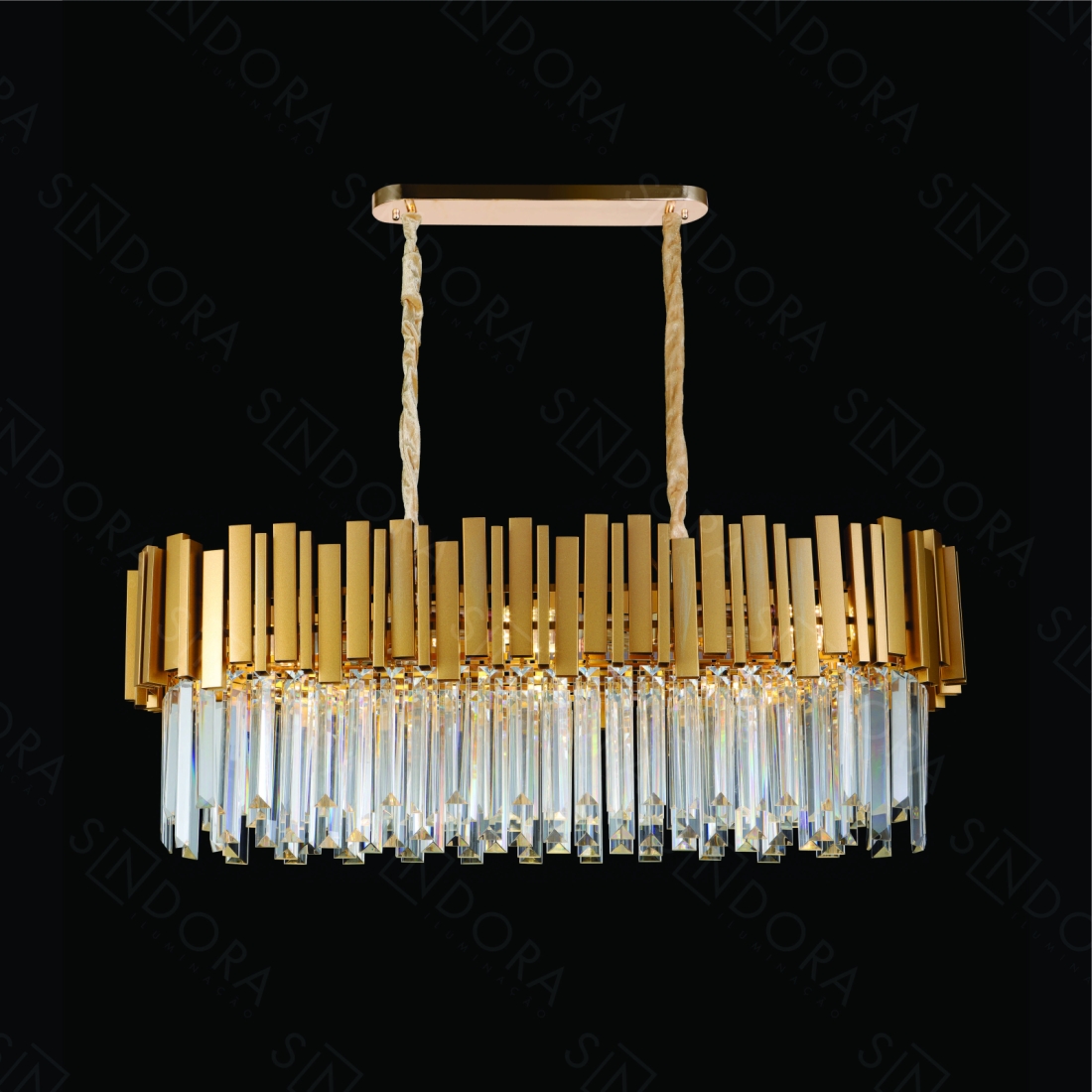 Pendente Sindora Metal e Cristal Dourado e Transparente 8L E14 800x300mm DCD06615