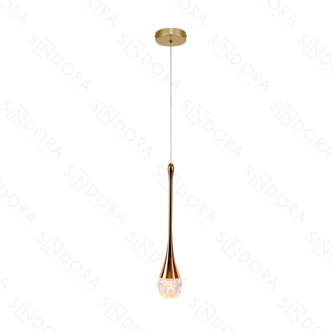 Pendente Sindora Cristal Metal e Dourado 5 watts 3000K 70x340mm Bivolt DCD02222