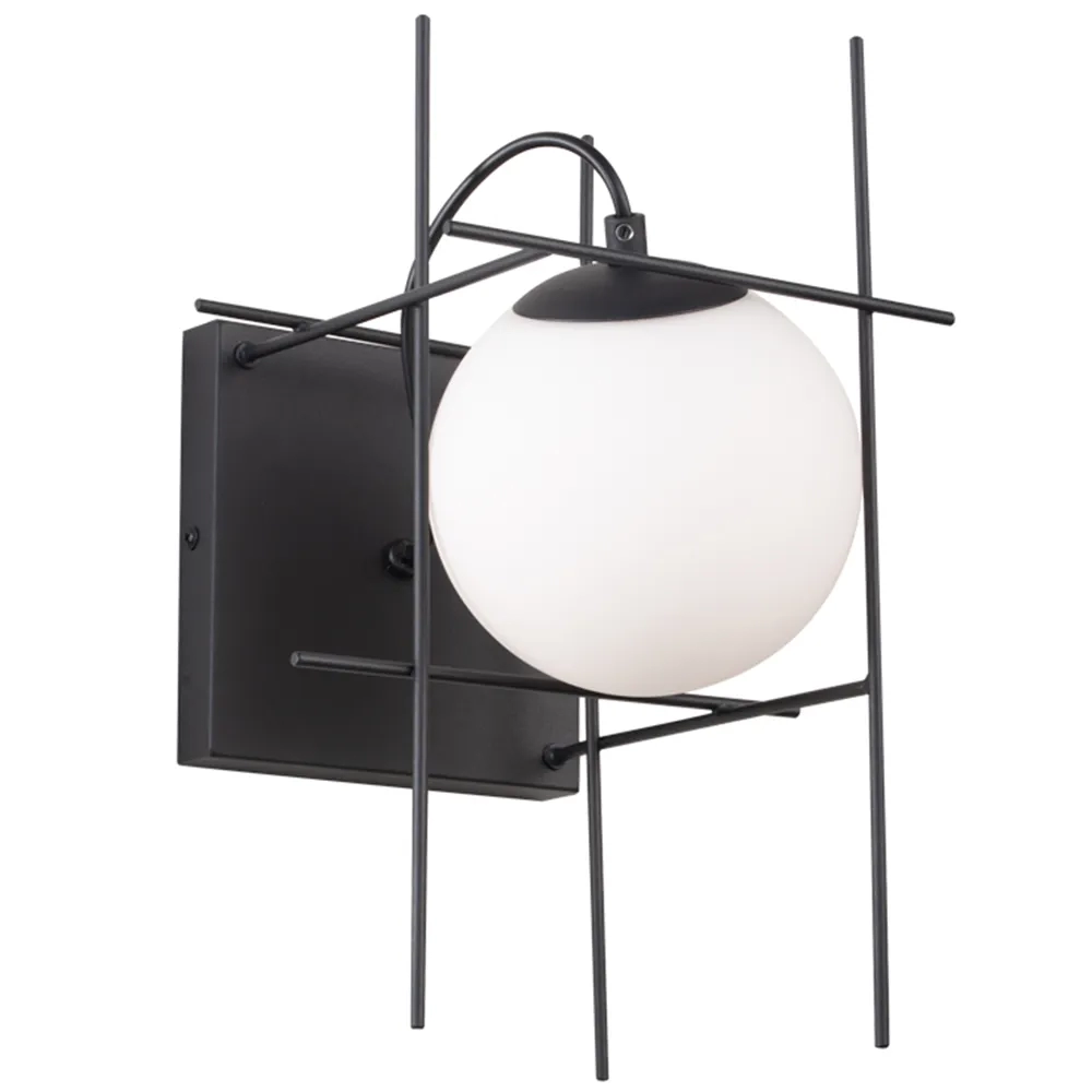 Arandela Bella Dix Metal Preto e Vidro Branco 25 watts 3000K 350x210x220mm RE018B