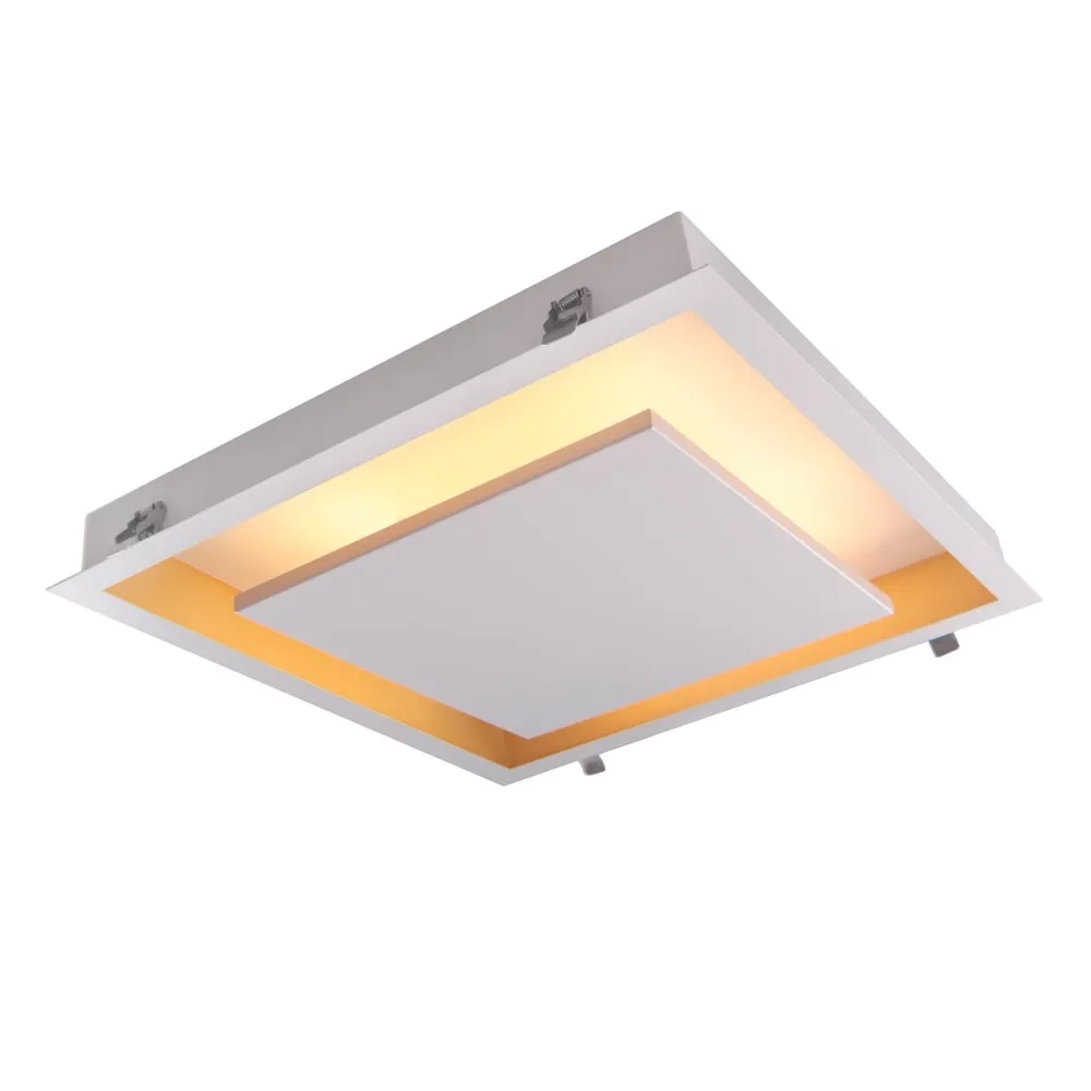 Plafon Rebatedor Embutido Bella Ghost Branco e Dourado 16,8 watts 3000K 490x490x70mm GD022LG