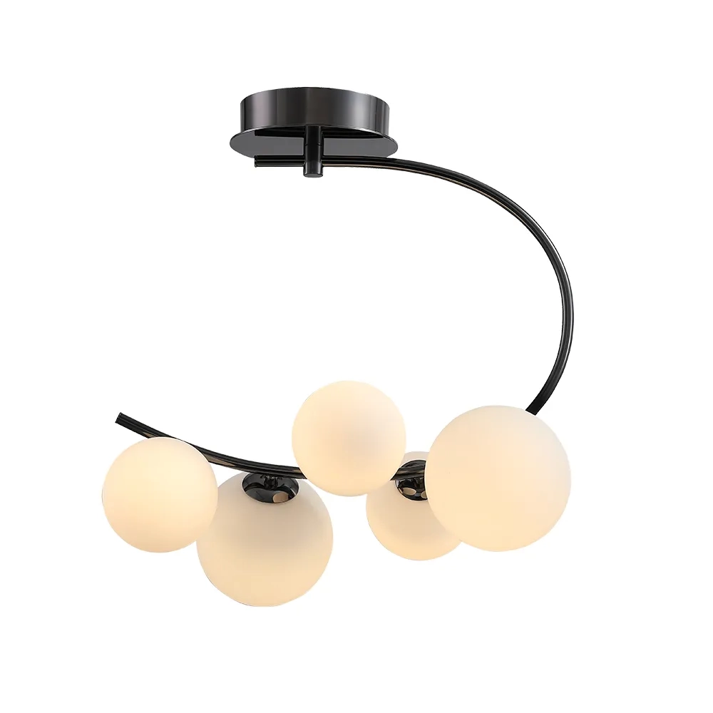 Plafon Bella Nero Metal Cromo Negro e Vidro Branco 5L G9 530x490x330mm MM001