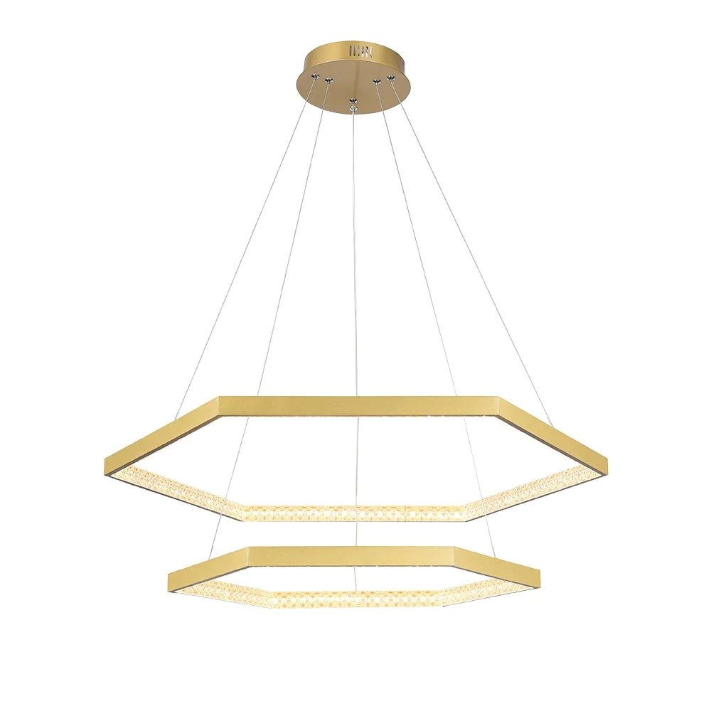 Pendente Bella Hex Metal Dourado e Acrílico Transparente 50 watts 3000K Ø600x40mm GD005