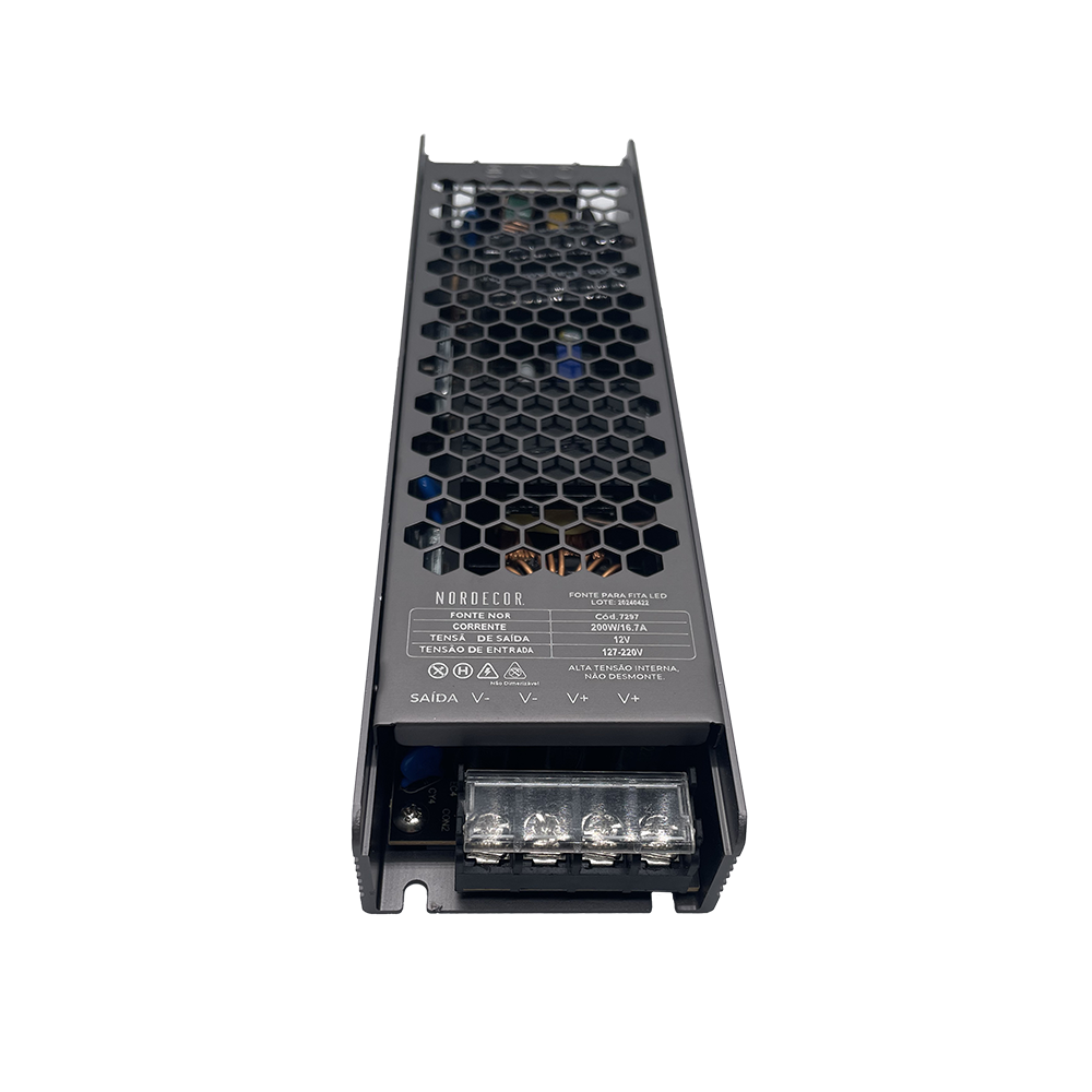 Fonte 12V Nordecor Nord 16,5A 200 watts Bivolt IP20 225x60x30mm 7290