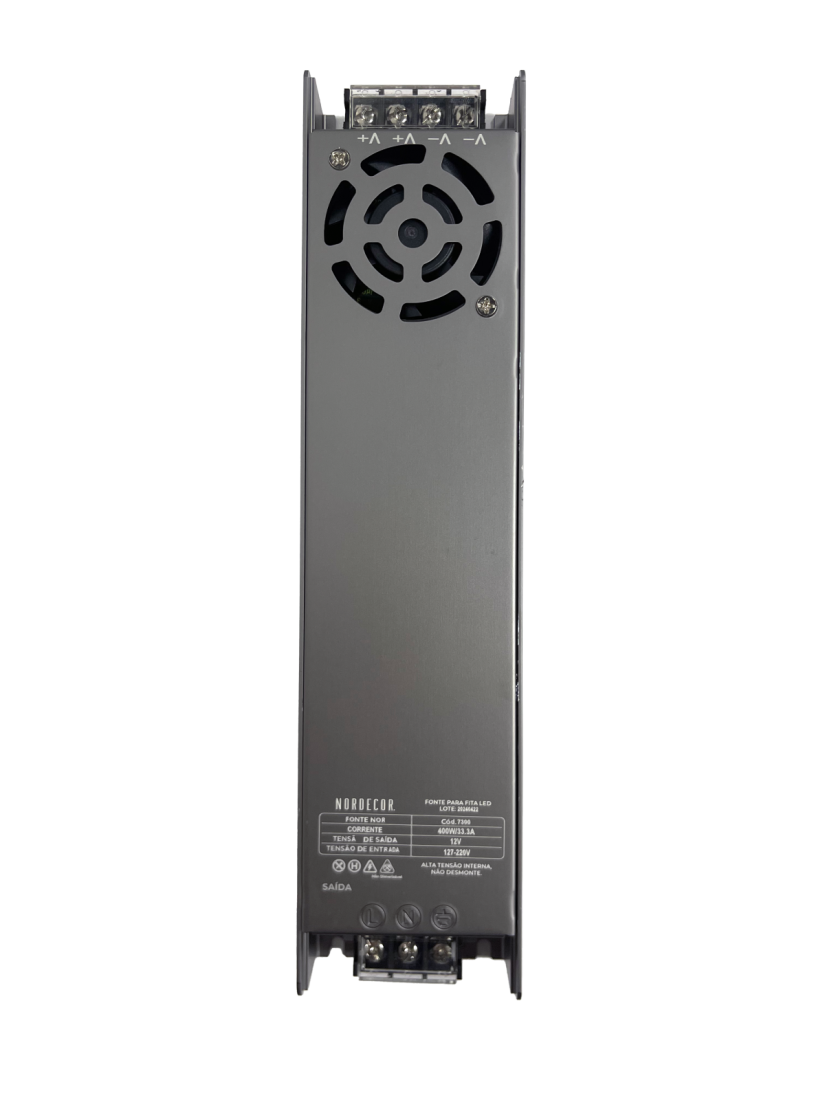 Fonte 12V Nordecor Nord 33,3A 400 watts Bivolt IP20 255x60x30mm 7293