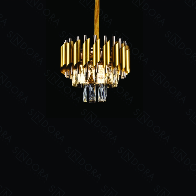 Pendente Sindora Metal e Cristal Dourado e Transparente 8L E14 Ø300x270mm DCD06623