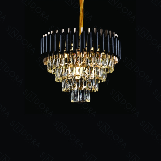 Pendente Sindora Metal e Cristal Preto e Transparente 8L E14 Φ500x290mm DCD06625