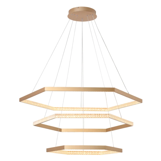 Pendente Bella Hex Metal Dourado e Acrílico Transparente 12 watts 3000K Ø1000x40mm GD017