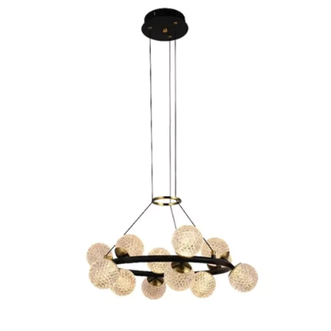 Pendente Bella Spirit Metal Preto Dourado e Acrílico Transparente 36 watts 3000K Ø600x150mm HM024