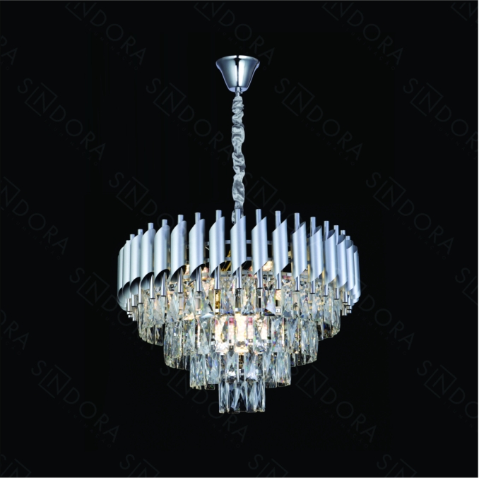Pendente Sindora Metal Cromado Cristal Transparente 9L E14 Ø550x330mm DCD06606