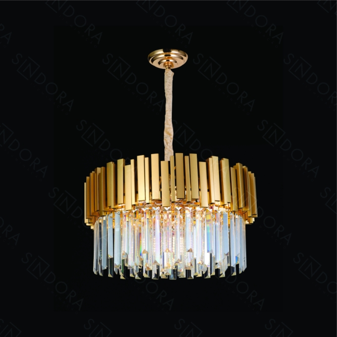 Pendente Sindora Metal e Cristal Dourado e Transparente 9L E14 Ø520x260mm DCD06612