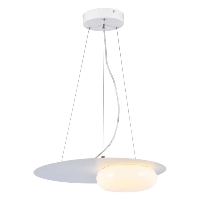 Pendente Bella Nobile Alumínio Off White e Vidro Opalino 12 watts 3000K Ø420x100mm NOB1PD01OW042