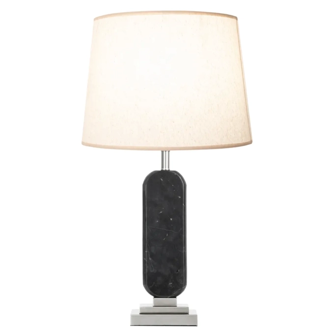 Base p/ Abajur Bella Pietá Metal Níquel e Mármore Preto 1L E27 160x10x50mm GL023BN (Sem Cúpula)