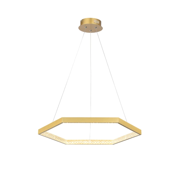 Pendente Bella Hex Metal Dourado e Acrílico Transparente 30 watts 3000K Ø600x40mm GD004