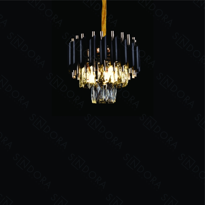 Pendente Sindora Metal e Cristal Preto e Transparente 3L E14 Ø300x270mm DCD06626