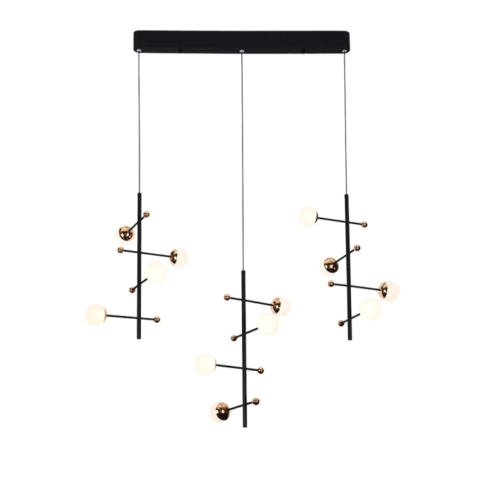 Pendente Bella Fuxico Dourado Preto e Branco 36 watts 3000K 450x1000x320mm JU002