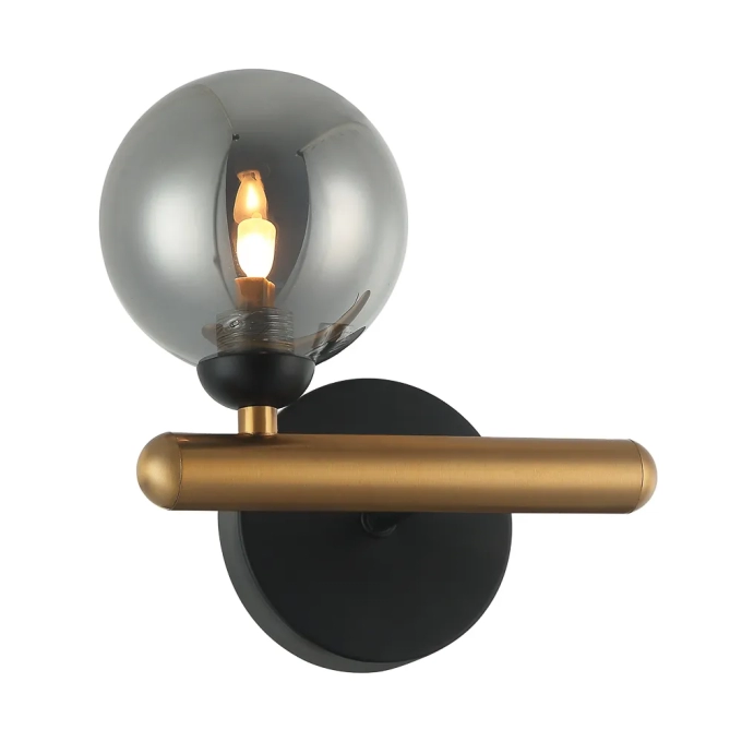 Arandela Bella Bambu Metal Preto e Bronze Vidro Fumê 1L G9 190x155x180mm HL021SB