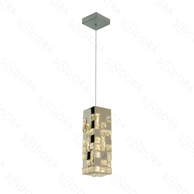 Pendente Sindora Inox Cromado e Cristal 20 watts 3000K 120x120x320mm Bivolt DCD02953