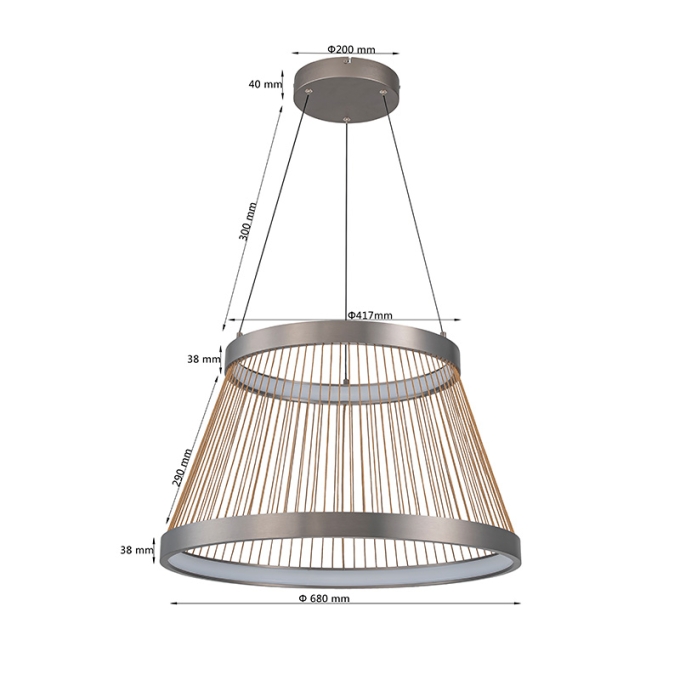 Pendente Nordecor Beys 50 watts 3000K Cinza e Dourado Ø680mm 2941