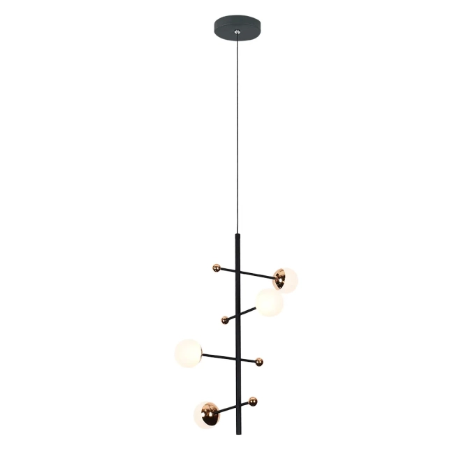 Pendente Bella Fuxico Dourado Preto e Branco 12 watts 3000K Ø320x450mm JU001