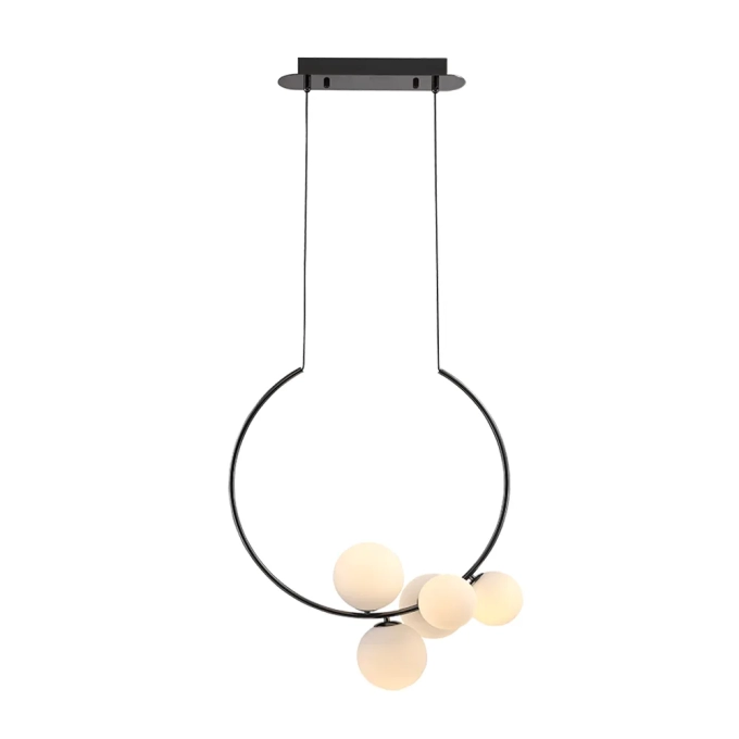 Pendente Bella Nero Metal Cromo Negro e Vidro Branco 5L G9 660x620x330mm MM002