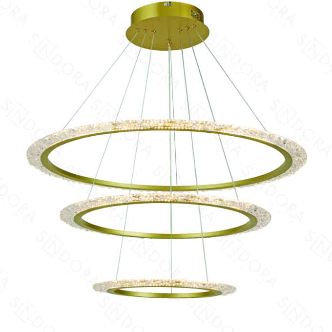 Pendente Sindora Acrílico e Alumínio Dourado Escovado 95W 3000K Ø400xØ600xØ800mm Bivolt DCD03