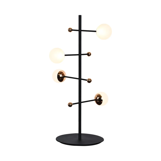 Abajur Bella Fuxico Metal e Acrílico Preto Dourado e Branco 12 watts 3000K Ø280x520mm JU004