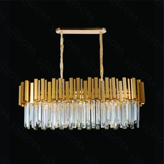 Pendente Sindora Metal e Cristal Dourado e Transparente 8L E14 800x300mm DCD06615
